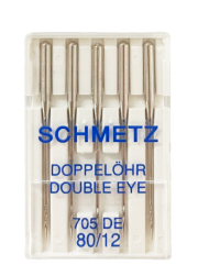 《SCHMETZ》ダブルアイニードル / 12番（#80）　5本入　シュメッツ　ドイツ製　 家庭用ミシン針　705 DE　二つ穴　二穴　二重目針　2重目針