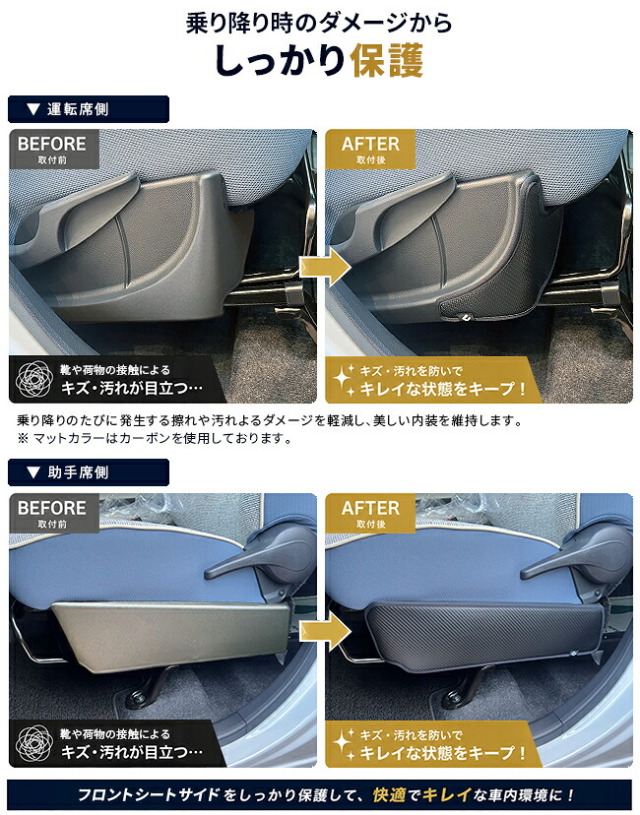 ダイハツムーヴキャンバスLA850SLA860Sフロントシートサイドガードマットキックガード