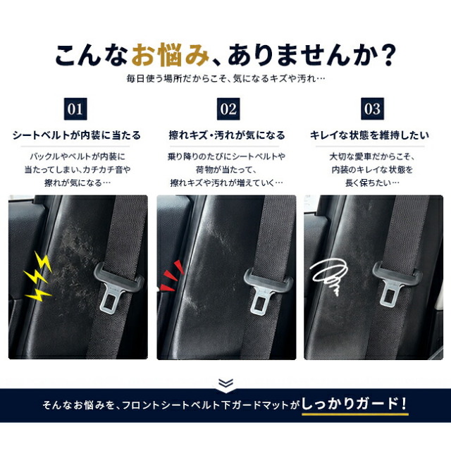 シートベルトバックルによるキズや汚れから内装を保護