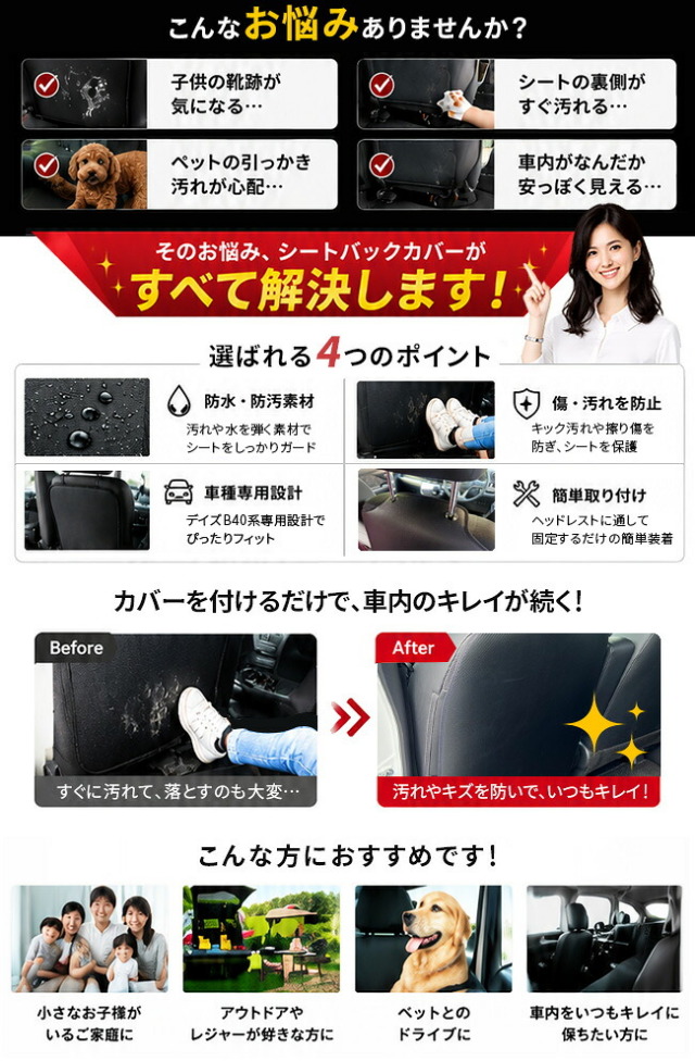 日産デイズガードマットキックガードフロントシートバック用2枚組B40系専用アクセサリー内装パーツドレスアップカスタムキズ防止