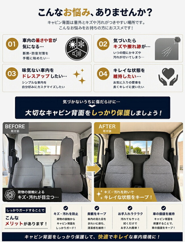 スズキキャリイDA16Tキャビン背面保護キズ防止汚れ防止断熱防音ドレスアップ