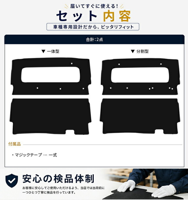 キャビン背面ガードマットセット内容マット上下2分割面ファスナー付属
