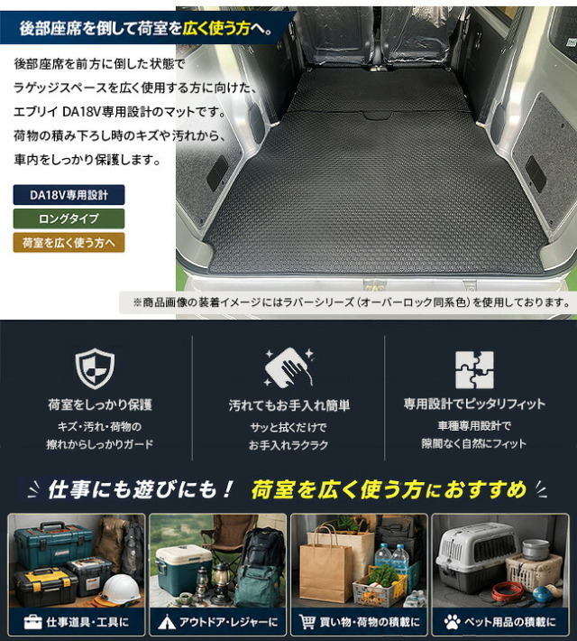 スズキエブリイバンDA18V専用ロングラゲッジマット装着イメージ