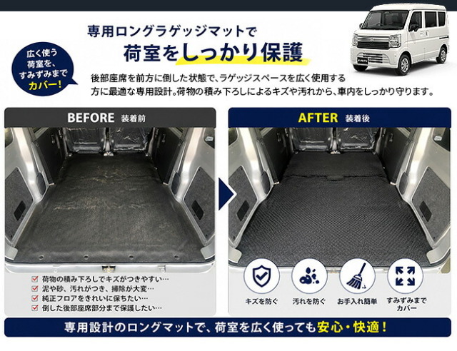 エブリイバンDA18V荷室全体をカバーするロングラゲッジマット
