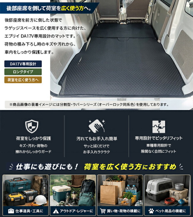 スズキエブリイバンDA17V専用ロングラゲッジマット装着イメージ