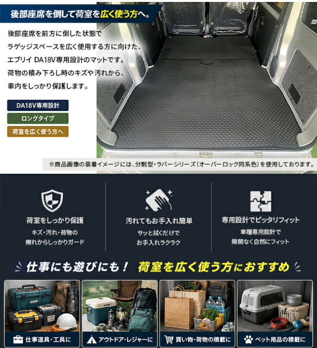 スズキエブリイバンDA18V専用ロングラゲッジマット装着イメージ
