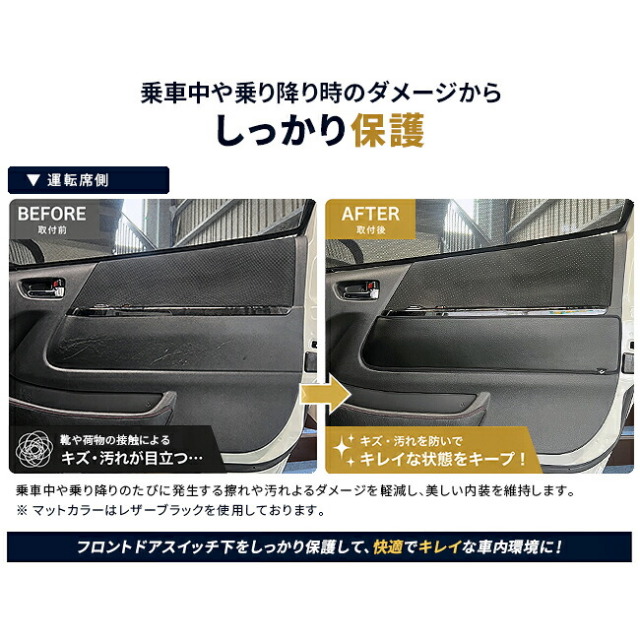 トヨタハイエースフロントドアスイッチ下ガードマット200系標準ボディ専用2枚組ドアト