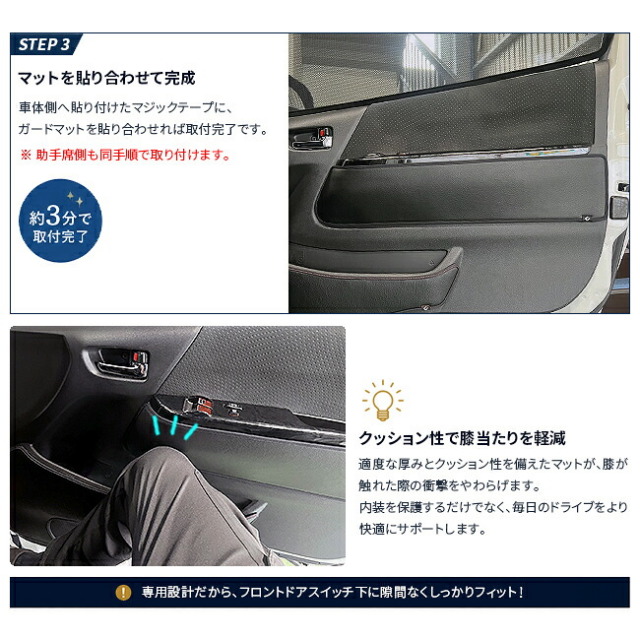 トヨタハイエースフロントドアスイッチ下ガードマット200系標準ボディ専用2枚組ドアト