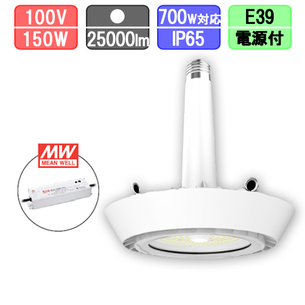 高天井用LEDランプ LED 水銀灯700W対応 ソケット型 防塵・防水 IP65 25000lm MEANWELL別置き電源