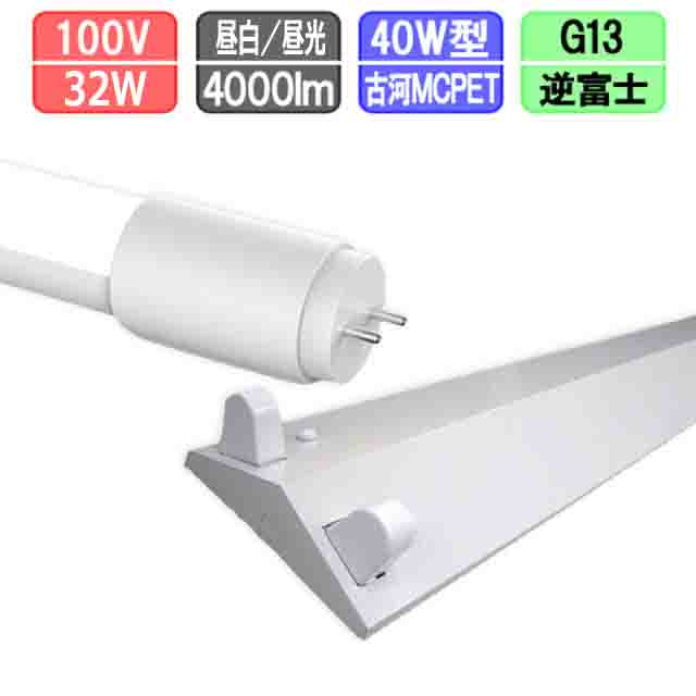 40W・2灯用逆富士型器具とLED蛍光灯 超節電型 40W形 2000lm×2本昼白色 昼光色