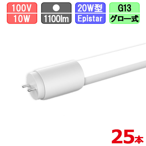 【まとめ買い割引】25本セット LED蛍光灯 20w型 昼白色 グロー式は工事不要