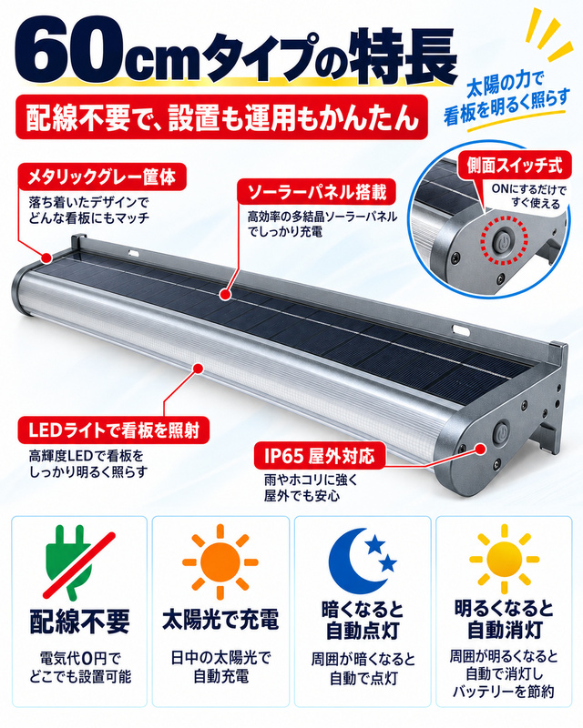 ソーラー看板灯 看板照明 LED太陽光ライト ソーラーライト ソーラー