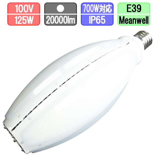 LED水銀灯ランプ 水銀灯700W相当 E39  昼白色 消費電力125W 20000lm IP65 別置き電源