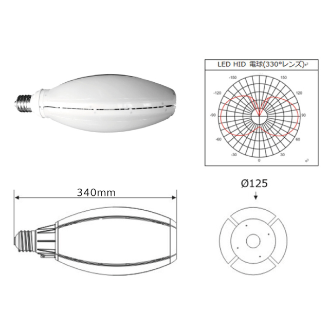 LED水銀灯ランプ 水銀灯400W相当 E39 昼白色 消費電力100W 別置き電源