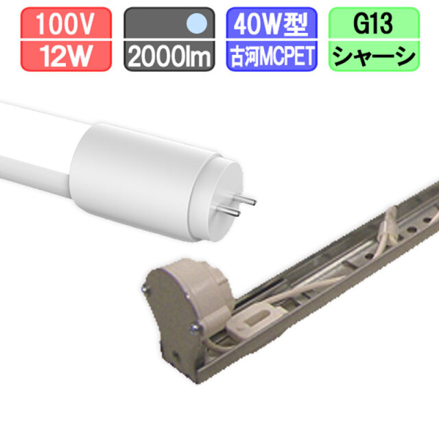 40W・1灯用シャーシ型器具とLED蛍光灯 超節電型 40W形 2000lm 昼光色