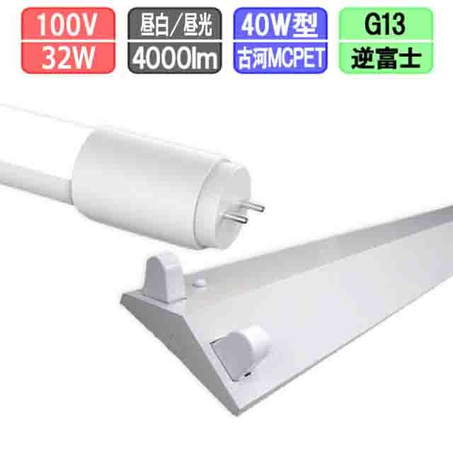 40W・2灯用逆富士型器具とLED蛍光灯 超節電型 40W形 2000lm×2本昼白色 昼光色