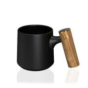 【数量限定】DHPO 木製ハンドル付きセラミックコーヒーマグカップ 木製ハンドル ブラック 450ml コーヒー 珈琲
