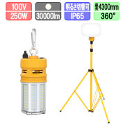 【送料無料】【1年保証】LEDエリアライト 投光器 360度発光 250W 30000lm 5000K 昼白色 防水 ワークライト 作業灯 三脚 最長4300mm 明るさ3段階 収納バッグ付き コーン型 コーンライト