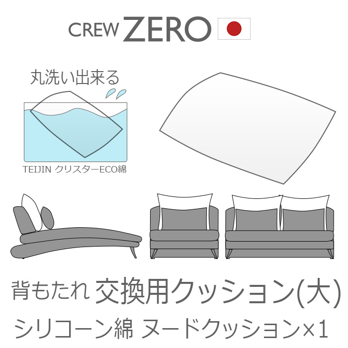 交換用 ヌードクッション大 中わた 手洗い 背中クッション カバー無し クルー・ゼロ 日本製 