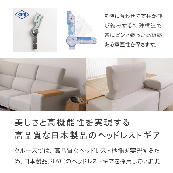 アイビーソファのヘッドレストギアは高品質な日本製。美しさと高機能性を実現しています