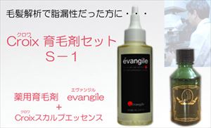 毛髪解析で薄毛原因が脂漏性脱毛傾向だった方に！育毛効果促進　発毛効果促進　はげ・抜け毛・薄毛・ふけ・頭皮臭・カユミの悩みに！医薬部外品　薬用育毛剤エヴァンジルとＣｒｏｉｘスカルプエッセンスＳ－１　お得なセット　：　Ｃｒｏｉｘ育毛剤セットＳ－１（１ヶ月分）