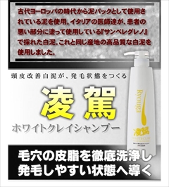 【送料無料】抜け毛　薄毛　ふけ　かゆみ　毛穴　皮脂対策　ミネラル豊富な白泥配合　★ビタミン★ミネラル★ヨード★ホホバオイル★センブリエキス★カミツレエキス★シルクプロティンエキス配合：凌駕　ホワイトクレイナチュラルヘアシャンプー　５００ｍｌ×２本