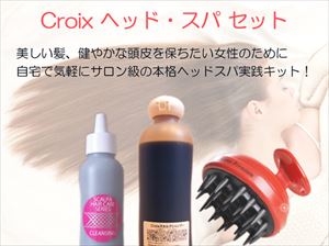 女性用ヘアケアセット第一弾！サロン製品のヘマチン配合アミノ酸系シャンプーとベントナイト配合頭皮クレンジング剤に人気の電動頭皮洗浄ブラシをお買い得セットにしました！サロンで人気のヘッドスパをご自宅で！　：　Ｃｒｏｉｘ　ヘッド・スパ　セット