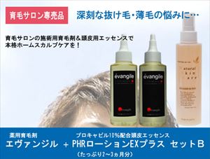 【送料無料】【サロン専売品】薬用育毛剤とプロキャピル１０％配合ローションのセット　ＫＧＦ　ＦＧＦ　ＩＧＦ含有ナノ化　馬プラセンタ＆ＥＧＦ、ビワ葉エキス、加水分解酵母エキス等育毛成分配合：エヴァンジル＋ＰＨＲローションＥＸプラスセットＢ