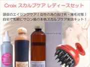 【送料無料】女性用ヘアケアセット第二弾！サロン製品の　ヘマチン配合アミノ酸系シャンプーとベントナイト配合頭皮クレンジング剤、ＥＧＦ　プラセンタ配合のヘアエッセンス、頭皮洗浄ブラシのお買い得セット！　：　Ｃｒｏｉｘ　スカルプケア　レディースセット