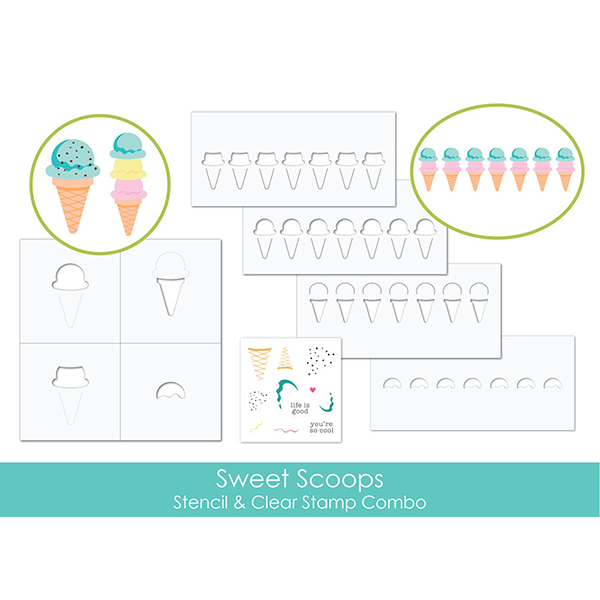 テイラードエクスプレッション Sweet Scoops Stencil & Clear Stamp Combo
