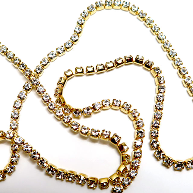 スワロフスキー連爪チェーン（ゴールド） PP11（1.7-1.8mm) クリスタル