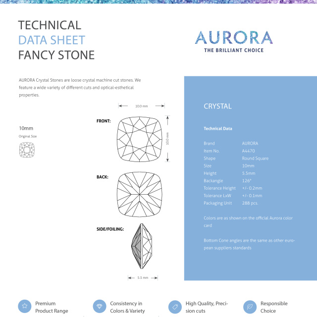 AURORA A4470 Cushion Square Fancy Stone クリスタル カプチーノディ