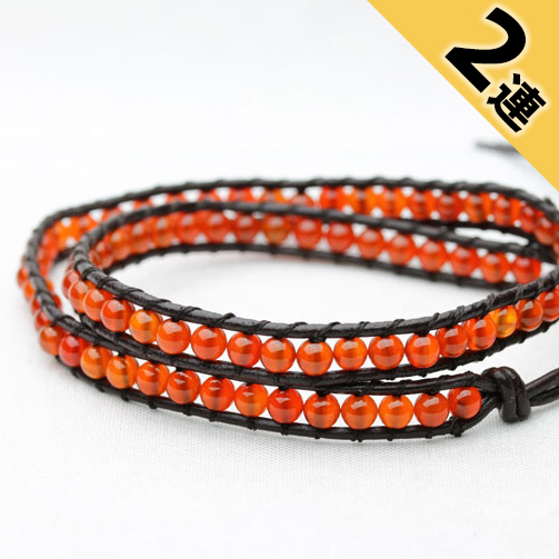レッドアゲート 4mmビーズ レザー ラップブレスレット 2連 《rv》  /カラーセラピー（レッド）/ [a5-14]