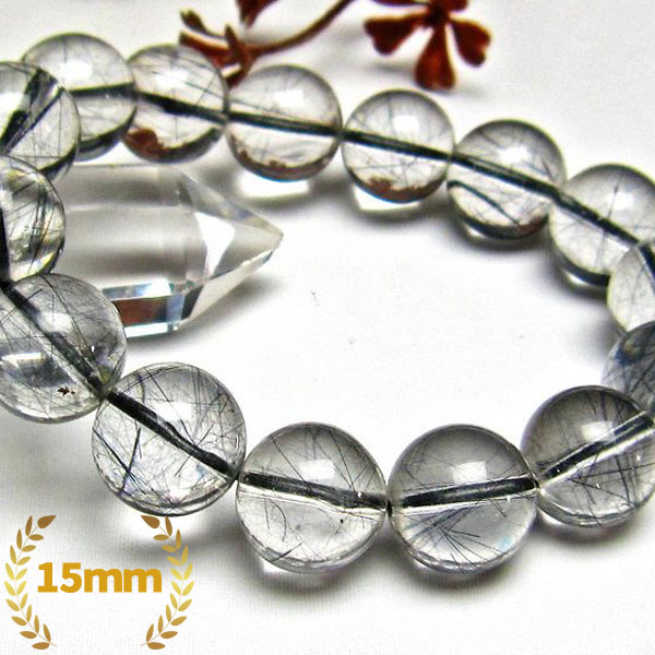 ブラックルチルクォーツ ブレスレット 15mm [H131-74]