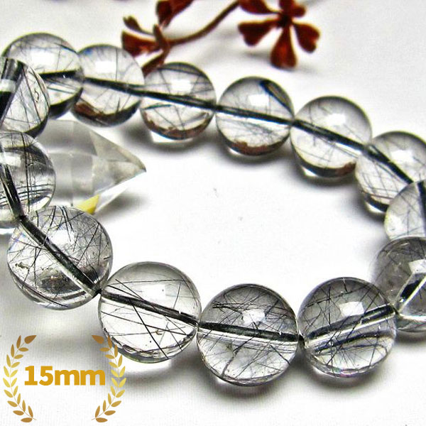 ブラックルチルクォーツ ブレスレット 15mm [H131-77]