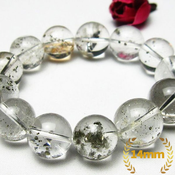 パイライト入り 水晶 ブレスレット 14mm  [K1-1609]