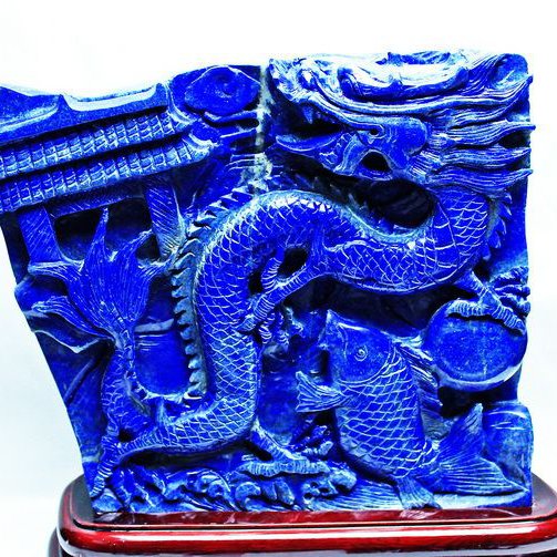 4.1Kg ラピスラズリ 手彫り 龍 置物[K1-1899]
