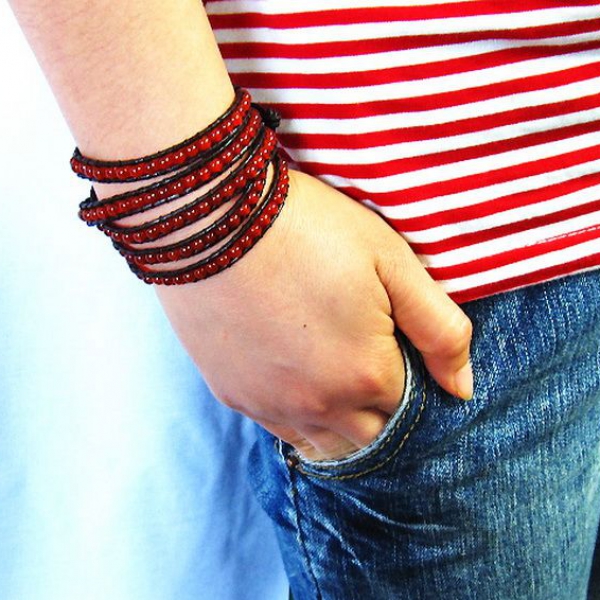 赤アゲート3重ブレスレットネックレス兼用可4mm