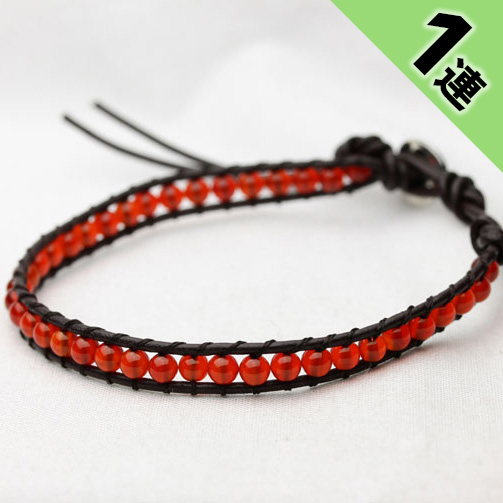 レッドアゲート 4mmビーズ レザー ラップブレスレット 1連 《rv》  /カラーセラピー（レッド）/ [a5-13]