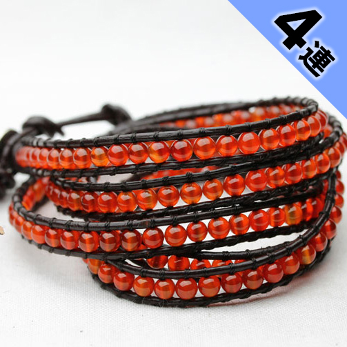 レッドアゲート 4mmビーズ レザー ラップブレスレット 4連 《rv》  /カラーセラピー（レッド）/ [a5-15]