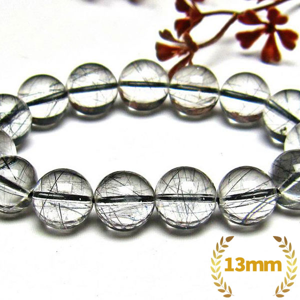 ブラックルチルクォーツ ブレスレット 13mm [H131-136]