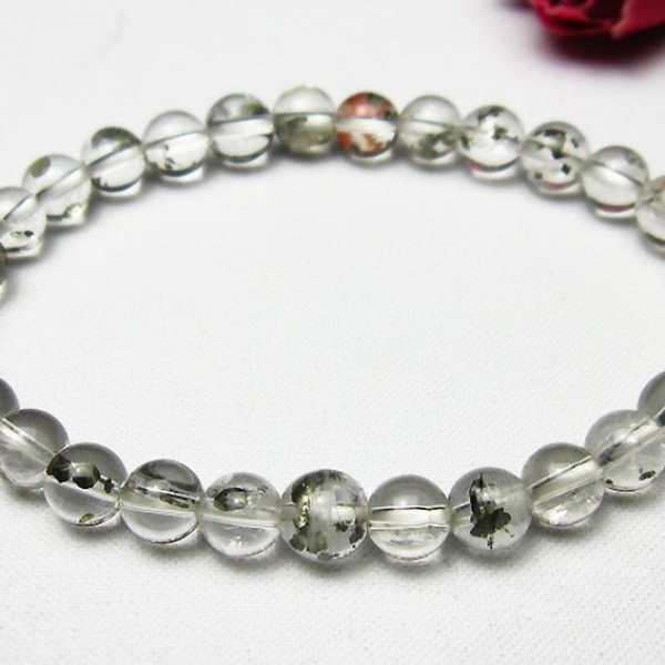 パイライト入り 水晶 ブレスレット 6mm  [K1-1523]