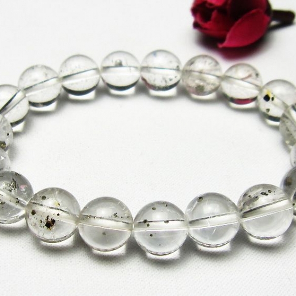 パイライト入り 水晶 ブレスレット 10mm  [K1-1573]