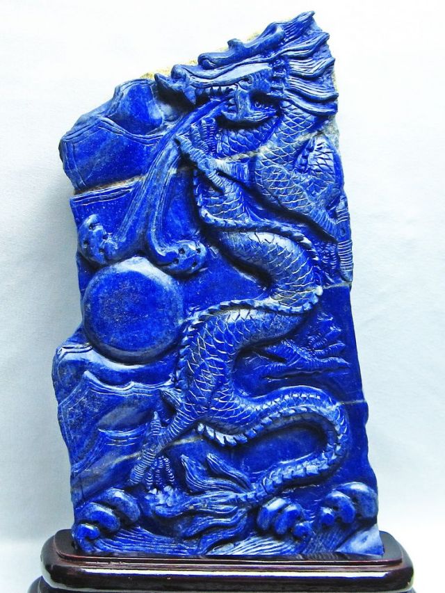 2.9Kg ラピスラズリ 手彫り 龍 置物[k1-1875]
