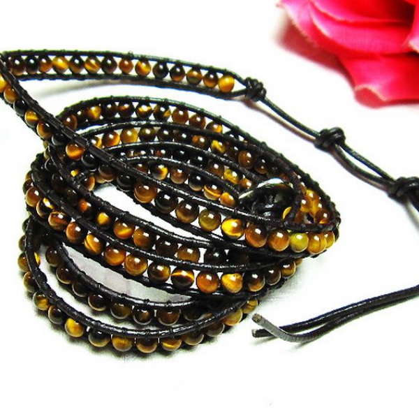 タイガーアイ※黄虎目石3重ブレスレットネックレス兼用可4mm