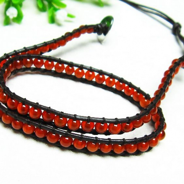 赤アゲート3重ブレスレットネックレス兼用可4mm