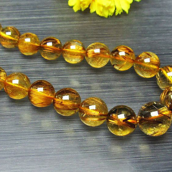 ゴールドタイチンルチル ネックレス 6mm [L399-38]