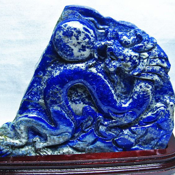 5Kg ラピスラズリ 手彫り 龍 置物[M170-6]