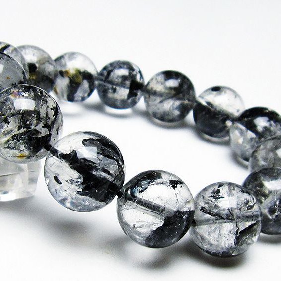 ブラックエレスチャルクォーツ 骸骨水晶 ブレスレット 16mm [t124-4801]