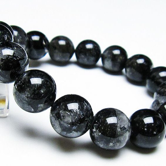 ブラックエレスチャルクォーツ 骸骨水晶 ブレスレット 14mm [t124-4834]